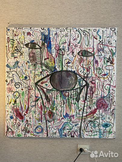 Абстрактная картина 100см акарель на холсте