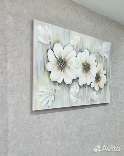 Картина акрилом, цветы, объемные