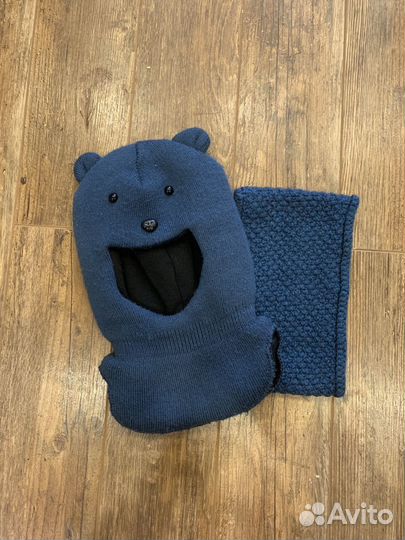 Синяя шапка шлем Зима на 1-2 годика