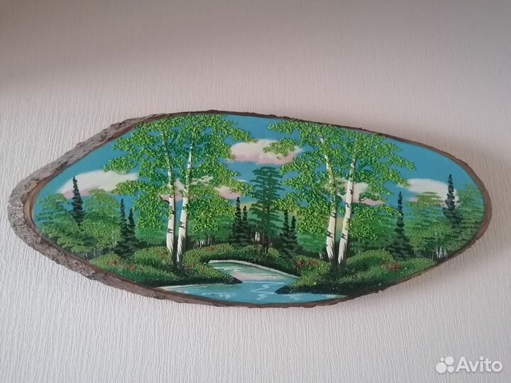 Картина на срезе дерева