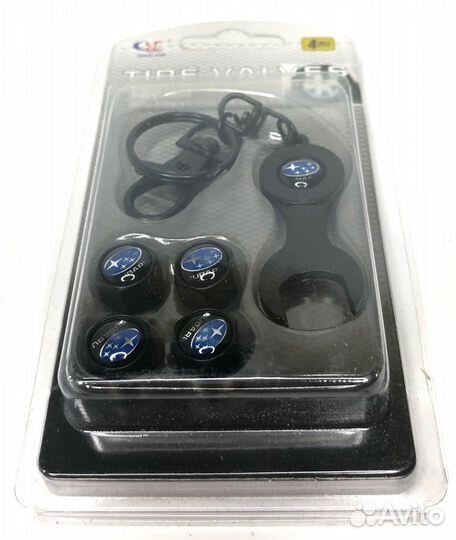 Колпачки на ниппеля Subaru (с ключом/черный+синий)