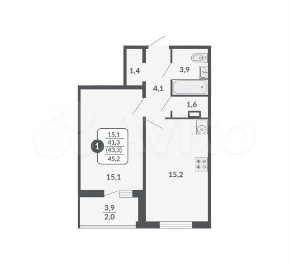 1-к. квартира, 43,3 м², 6/17 эт.