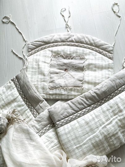 Бортики в кроватку с балдахином (натуральный лён)