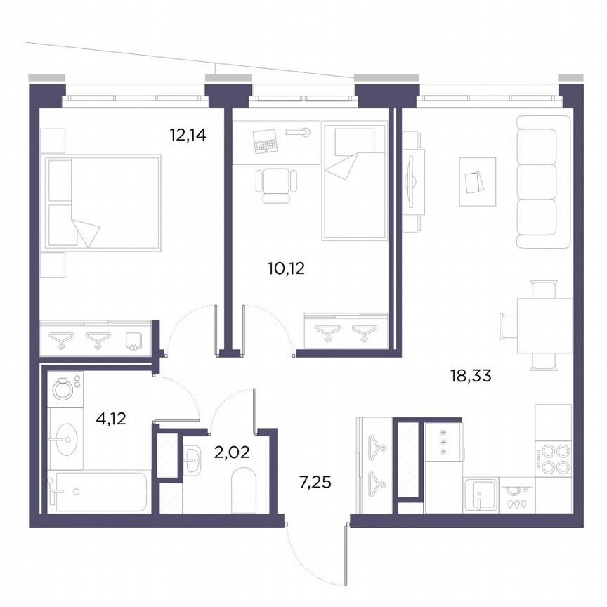 2-к. квартира, 54 м², 9/10 эт.