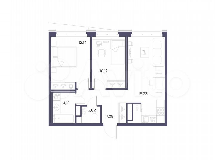 2-к. квартира, 54 м², 9/10 эт.