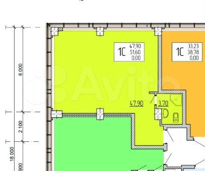 Свободного назначения, 51.6 м²