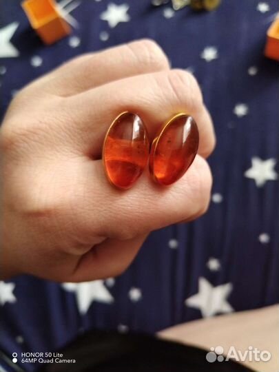 Запонки СССР вставка Янтарь