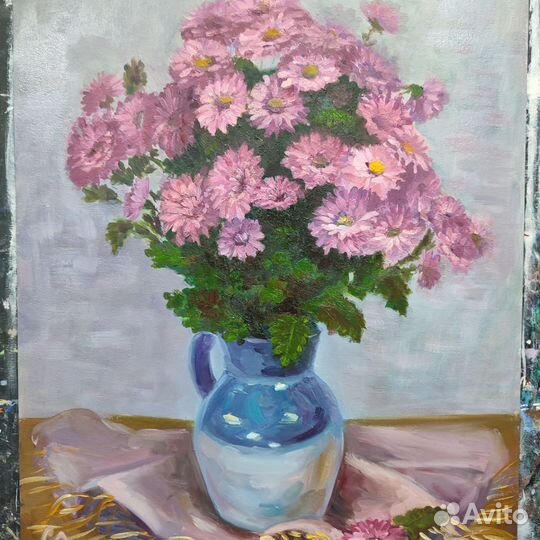 Картина маслом на холсте цветы,натюрморт