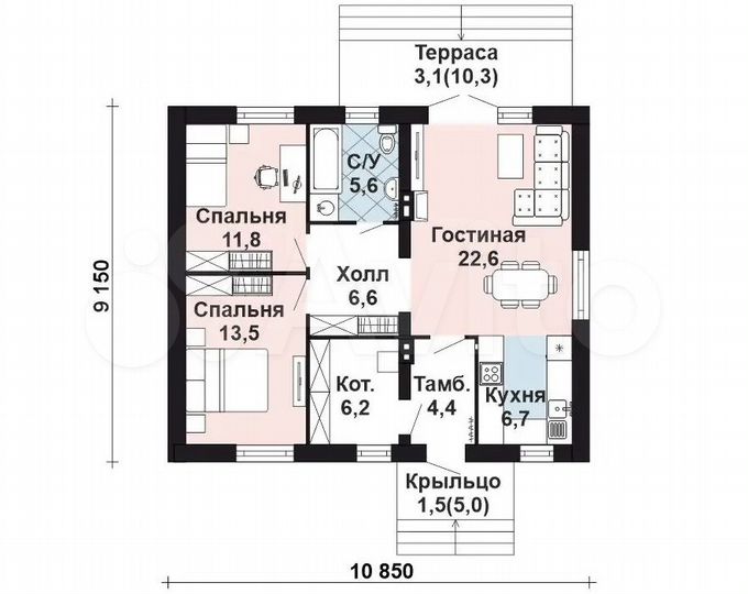 Дом 77 м² на участке 6 сот.
