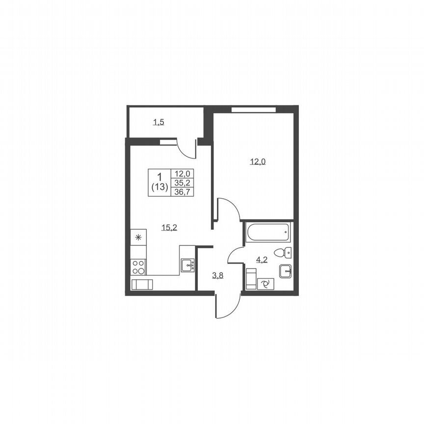1-к. квартира, 36,7 м², 7/8 эт.