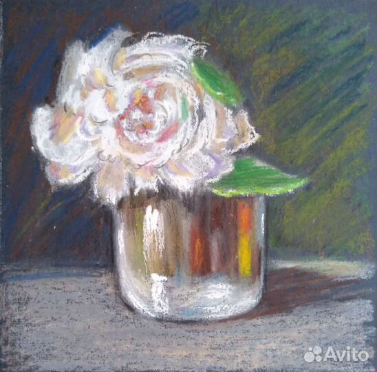 Картина пастель натюрморт с цветами Пион в вазе