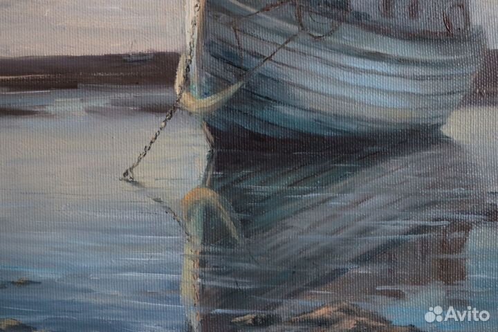 Картина маслом Морской пейзаж Баркас 30х40см