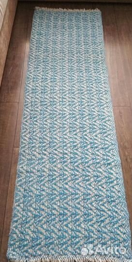 Дорожка домотканая шерстяная серо-голубая (половик