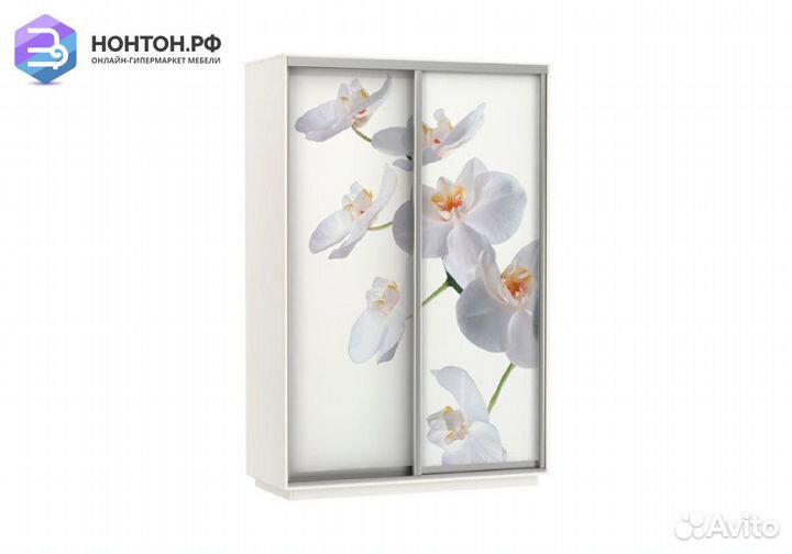 Шкаф-купе Нонтон 2-дверный белый снег / орхидея бе