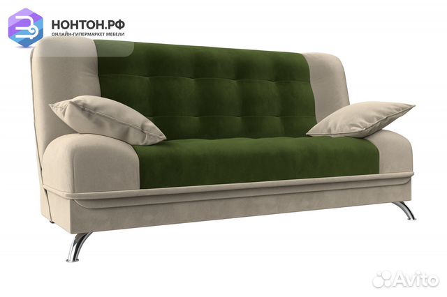 Диван книжка Анна микровельвет зеленый / бежевый