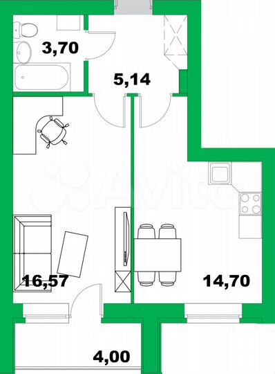 1-к. квартира, 42,1 м², 3/8 эт.