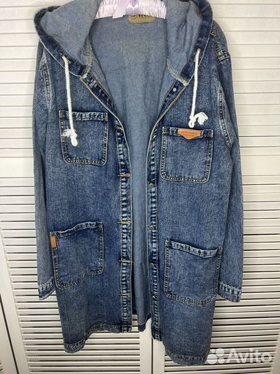 Куртка джинсовая длинная с капюшоном 48-50