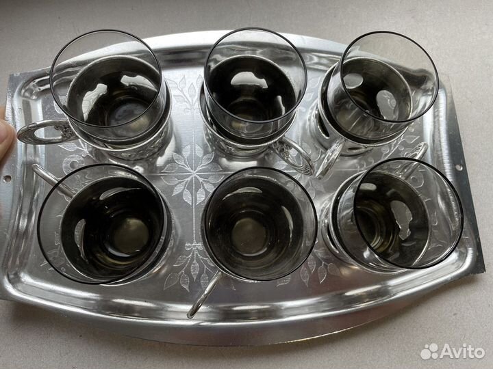 Набор рюмочки с подстаканниками и подносом СССР