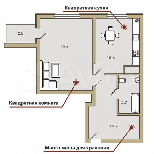 1-к. квартира, 45 м², 6/9 эт.