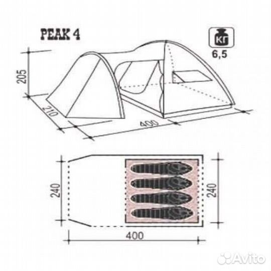 Палатка indiana peak 4 зеленый (400x240x205) 6,5 к