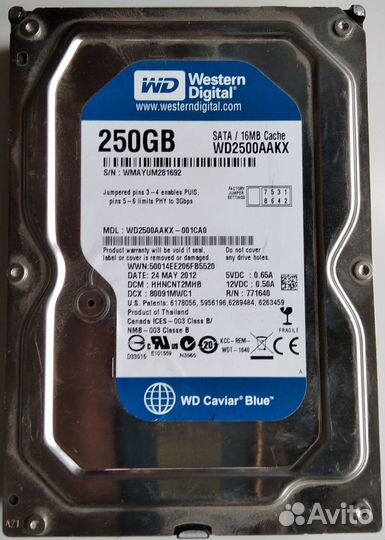 Проблемный жесткий диск Western Digital 250 Гб