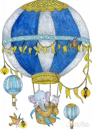 Постеры в детскую Путешествие на воздушном шаре