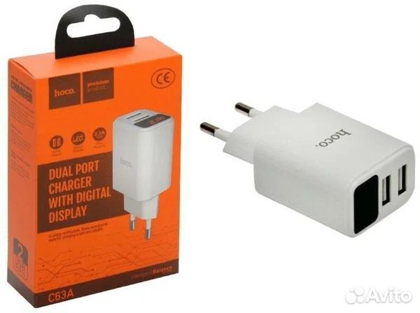 Сетевое зарядное устройство hoco C63A LED 2USB