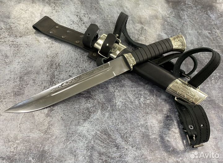 Пластунский нож-2 с резьбой, украшенный, 95х18, ме