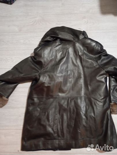 Кожаное женское пальто с норкой