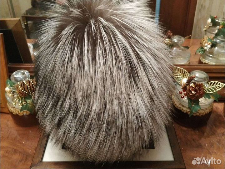 Шапка чернобурка серебристая основа вязанная