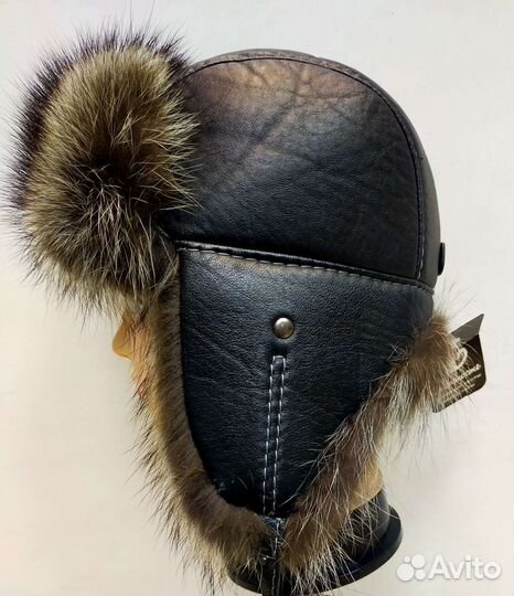 Шапка ушанка натуральный мех енот