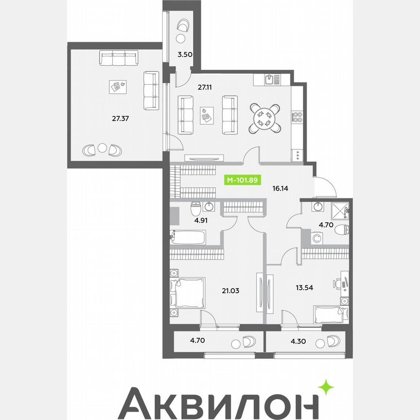 2-к. квартира, 101,9 м², 8/12 эт.