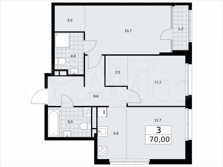 3-к. квартира, 70 м², 13/16 эт.