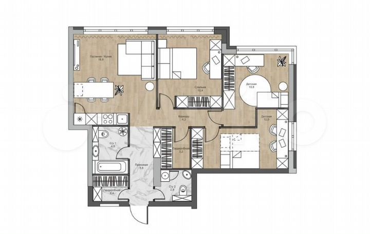 Своб. планировка, 79 м², 2/15 эт.