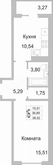 1-к. квартира, 38 м², 1/9 эт.