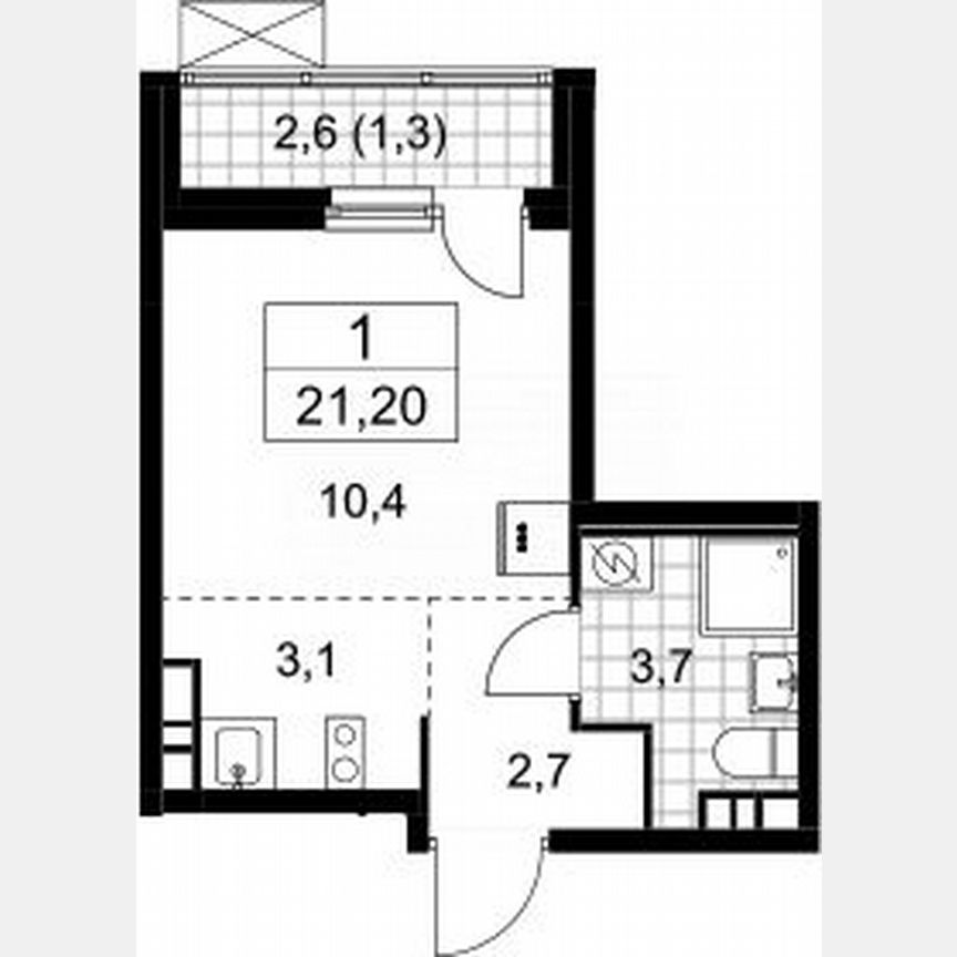 Квартира-студия, 21,2 м², 4/12 эт.
