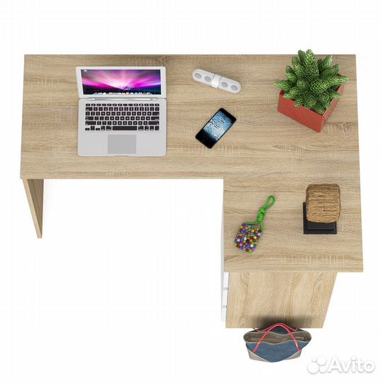 Угловой компьютерный стол Мори мс-16 правый дуб сонома/белый, 124,4х84,9х76,6 см, ящики справа, не у