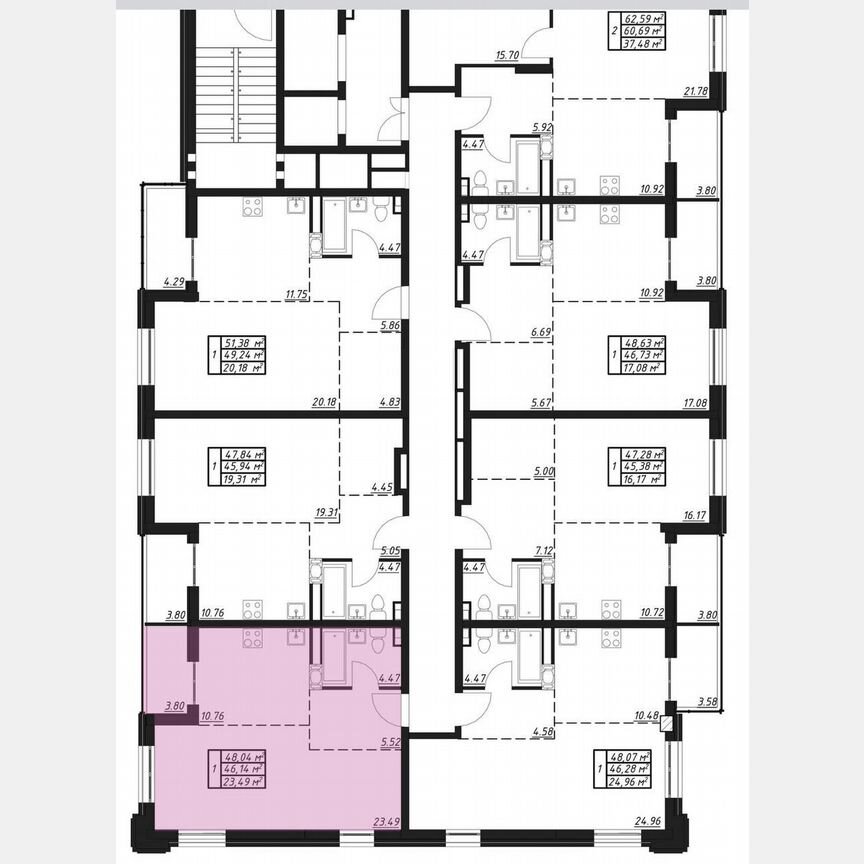 1-к. квартира, 48 м², 17/19 эт.