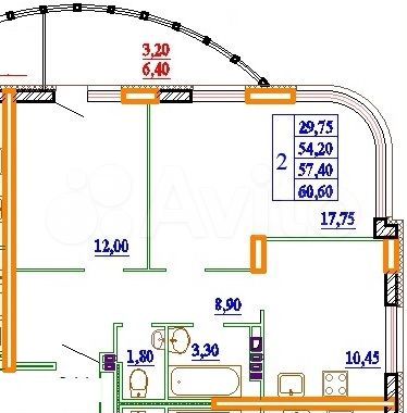 2-к. квартира, 60,6 м², 5/11 эт.