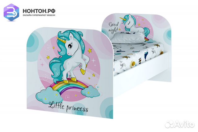 Кровать детская Тойс с принтом белая