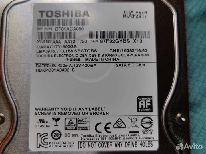 Жесткий диск 500гб Toshiba dt01aca050