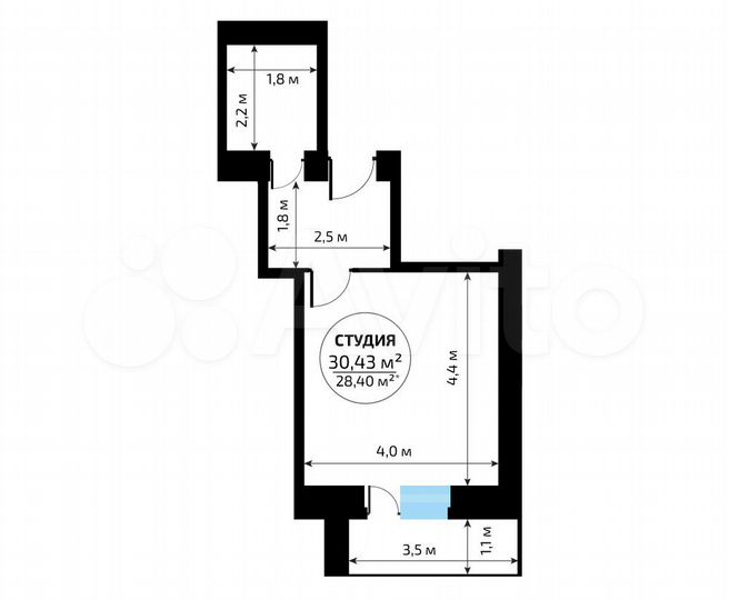 Квартира-студия, 28,4 м², 4/16 эт.