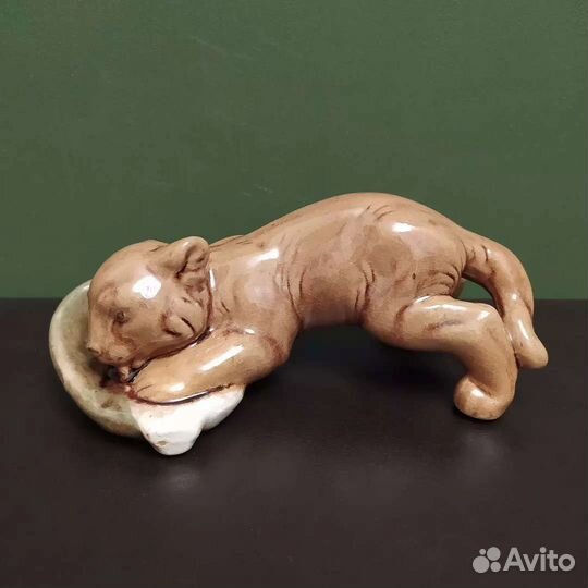 Тигрёнок, обливная керамика, статуэтка СССР