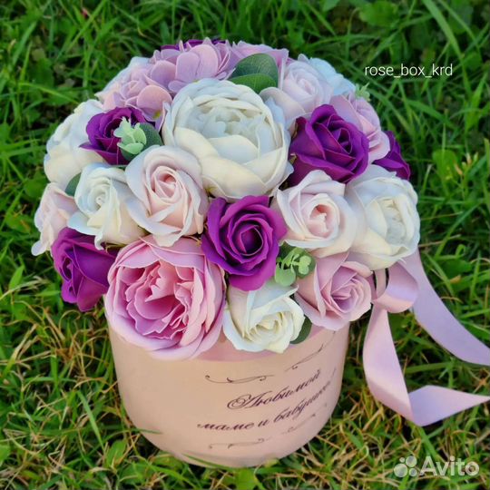 Букет из мыльных роз и пионов, именной букет