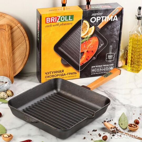 Сковорода чугунная квадратная гриль 