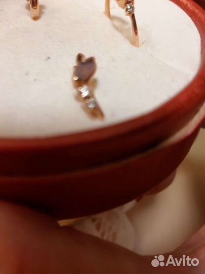 Кольцо с серьгами, 585 проба, камень аметист с бри