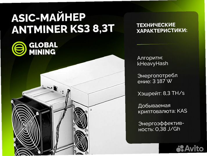 Bitmain Antminer KS3 8,3TH/s с гтд РФ