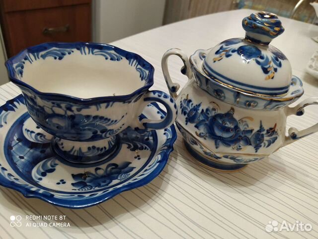 Чайная пара+сахарница(гжель)