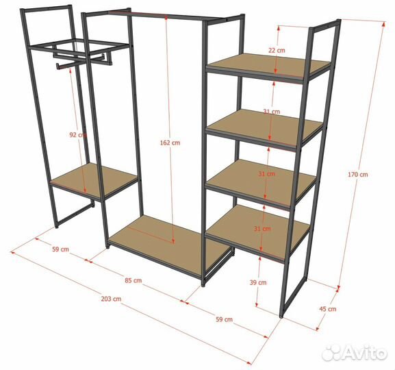 Стеллаж для одежды кб-1707 в стиле Loft