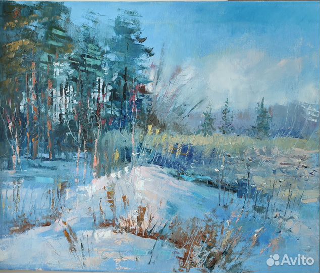 Картина маслом зимний пейзаж 